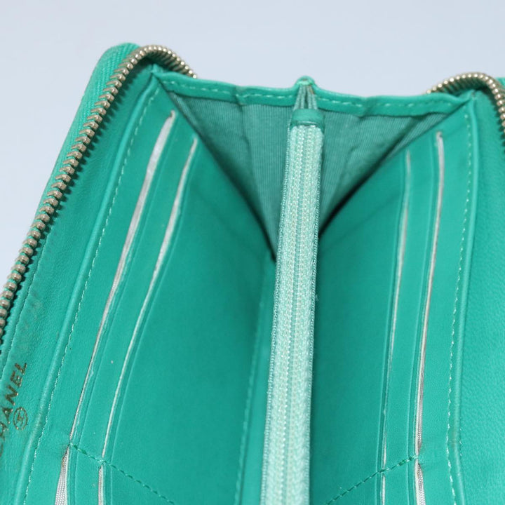 Top Quality Chanel Matelasse Long Wallet Lamb Skin Green CC Auth yk12983