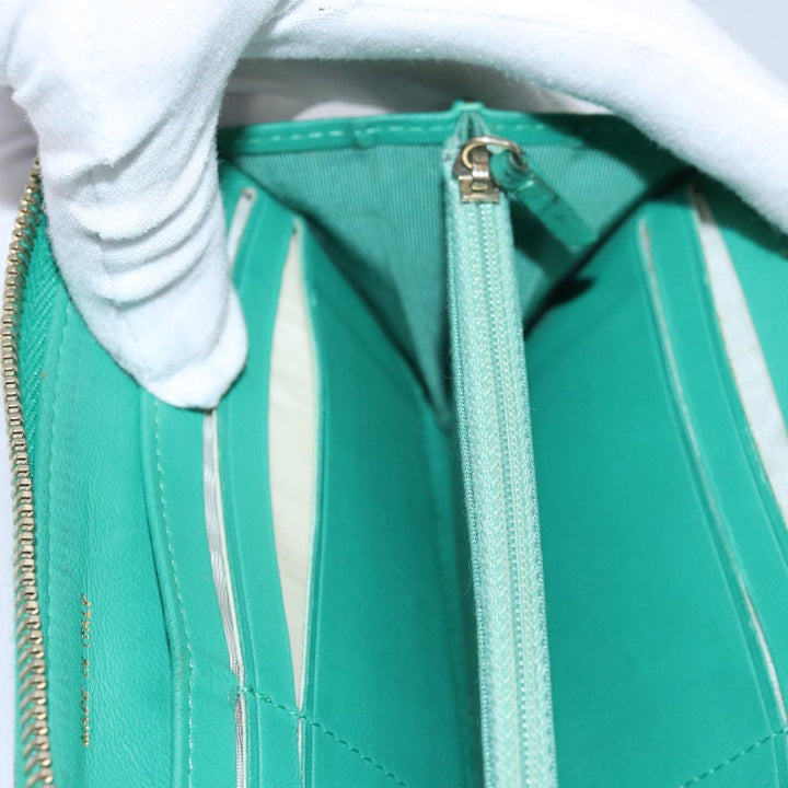 Top Quality Chanel Matelasse Long Wallet Lamb Skin Green CC Auth yk12983