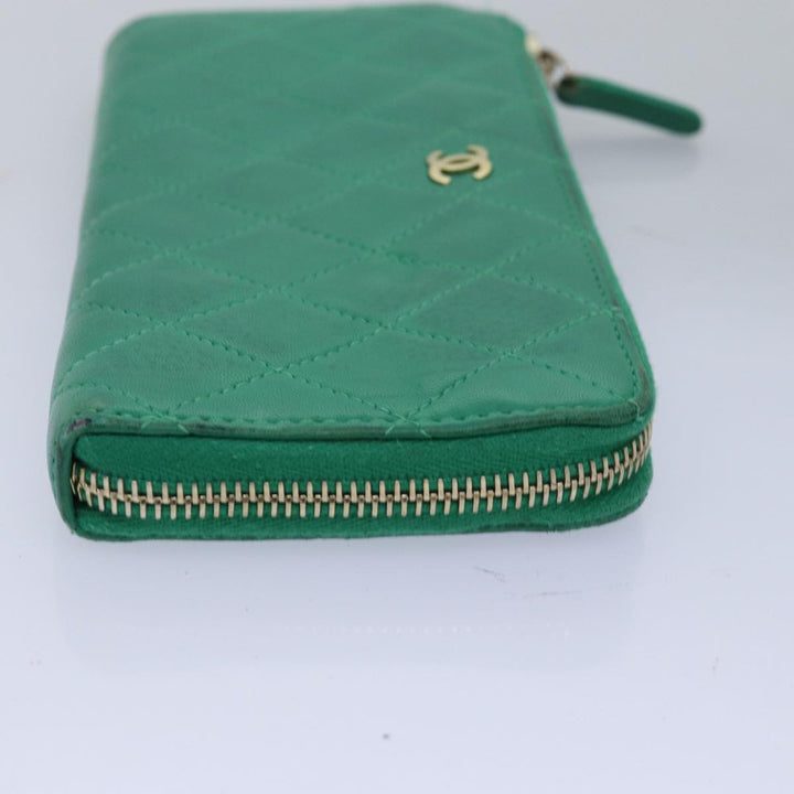 Top Quality Chanel Matelasse Long Wallet Lamb Skin Green CC Auth yk12983