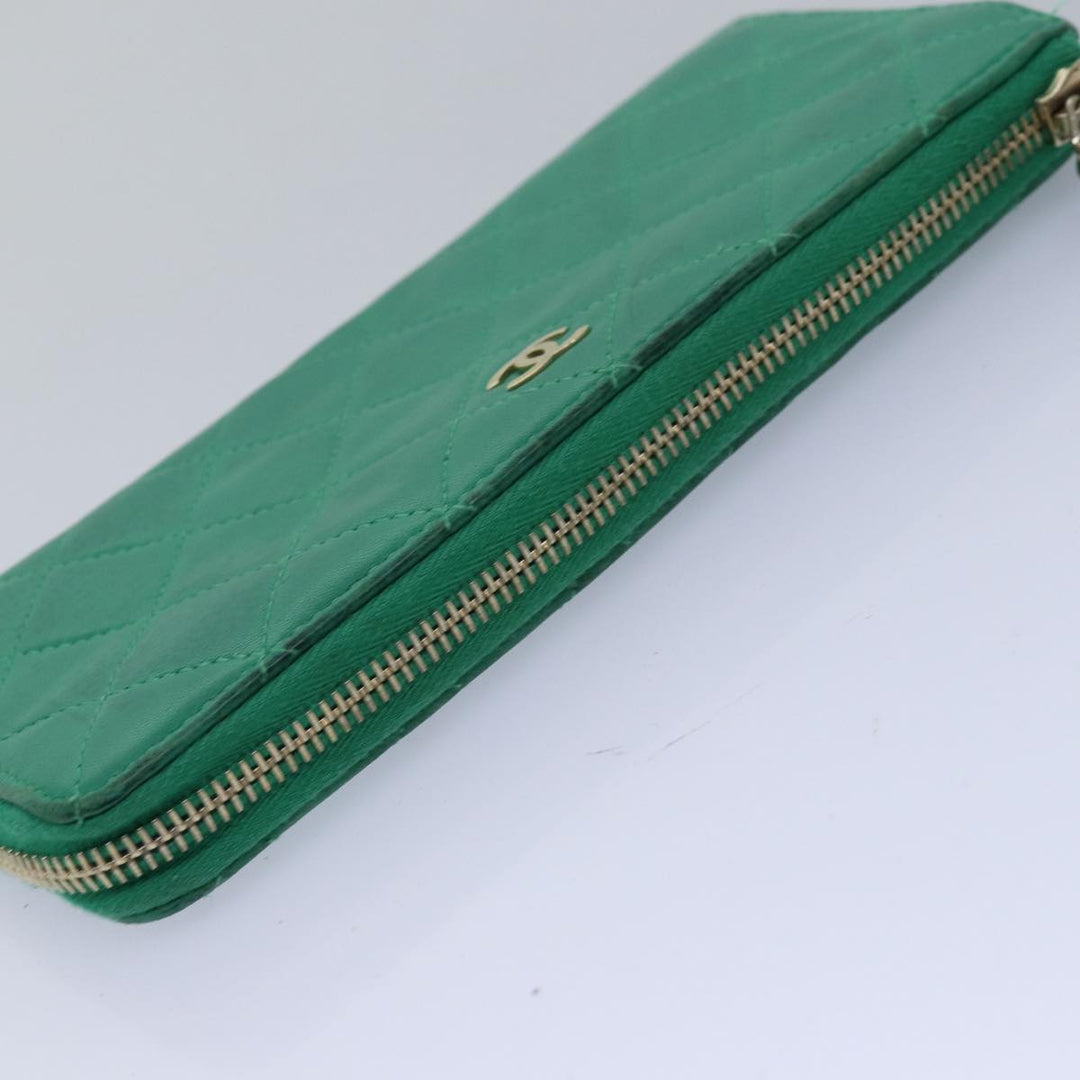 Top Quality Chanel Matelasse Long Wallet Lamb Skin Green CC Auth yk12983