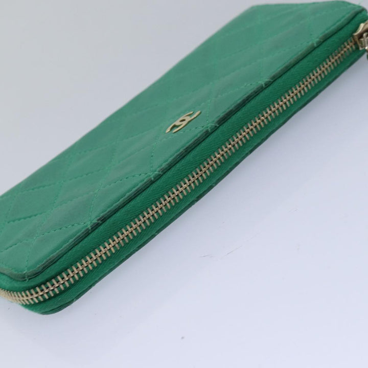 Top Quality Chanel Matelasse Long Wallet Lamb Skin Green CC Auth yk12983
