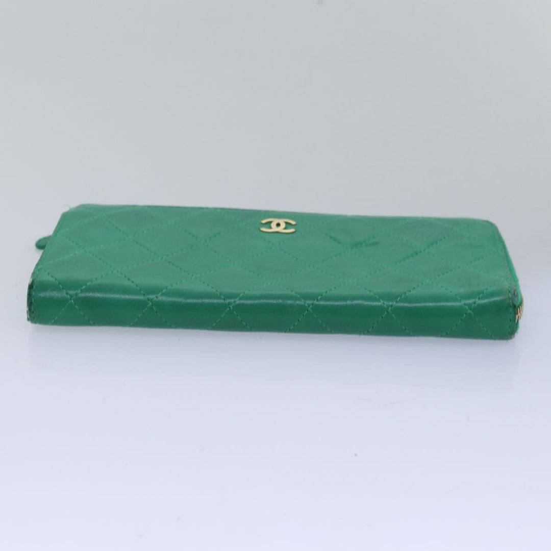 Top Quality Chanel Matelasse Long Wallet Lamb Skin Green CC Auth yk12983