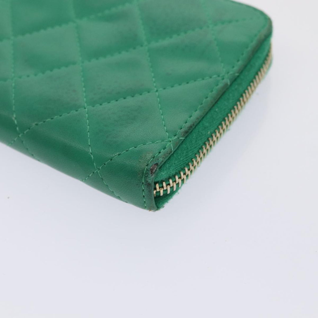 Top Quality Chanel Matelasse Long Wallet Lamb Skin Green CC Auth yk12983