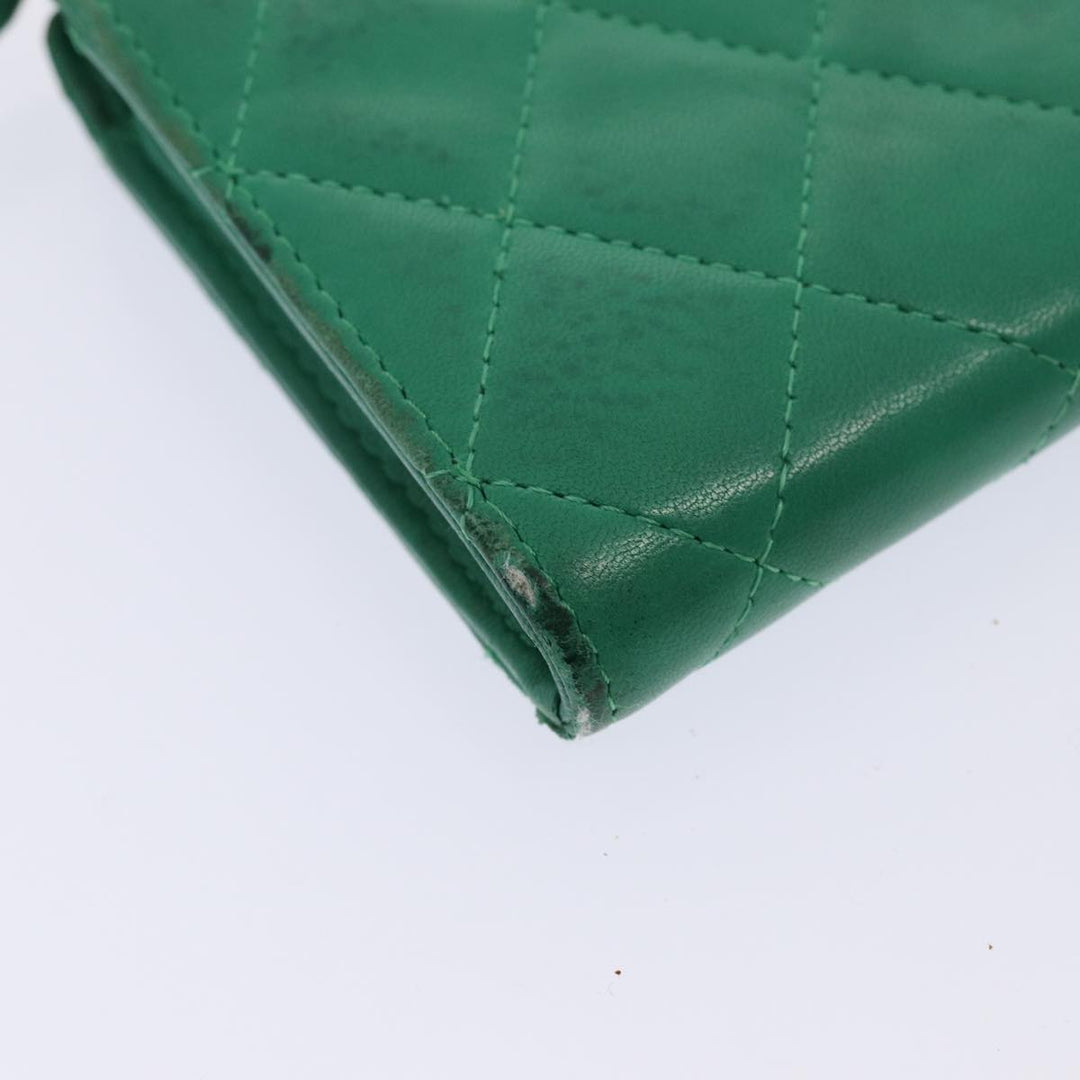 Top Quality Chanel Matelasse Long Wallet Lamb Skin Green CC Auth yk12983