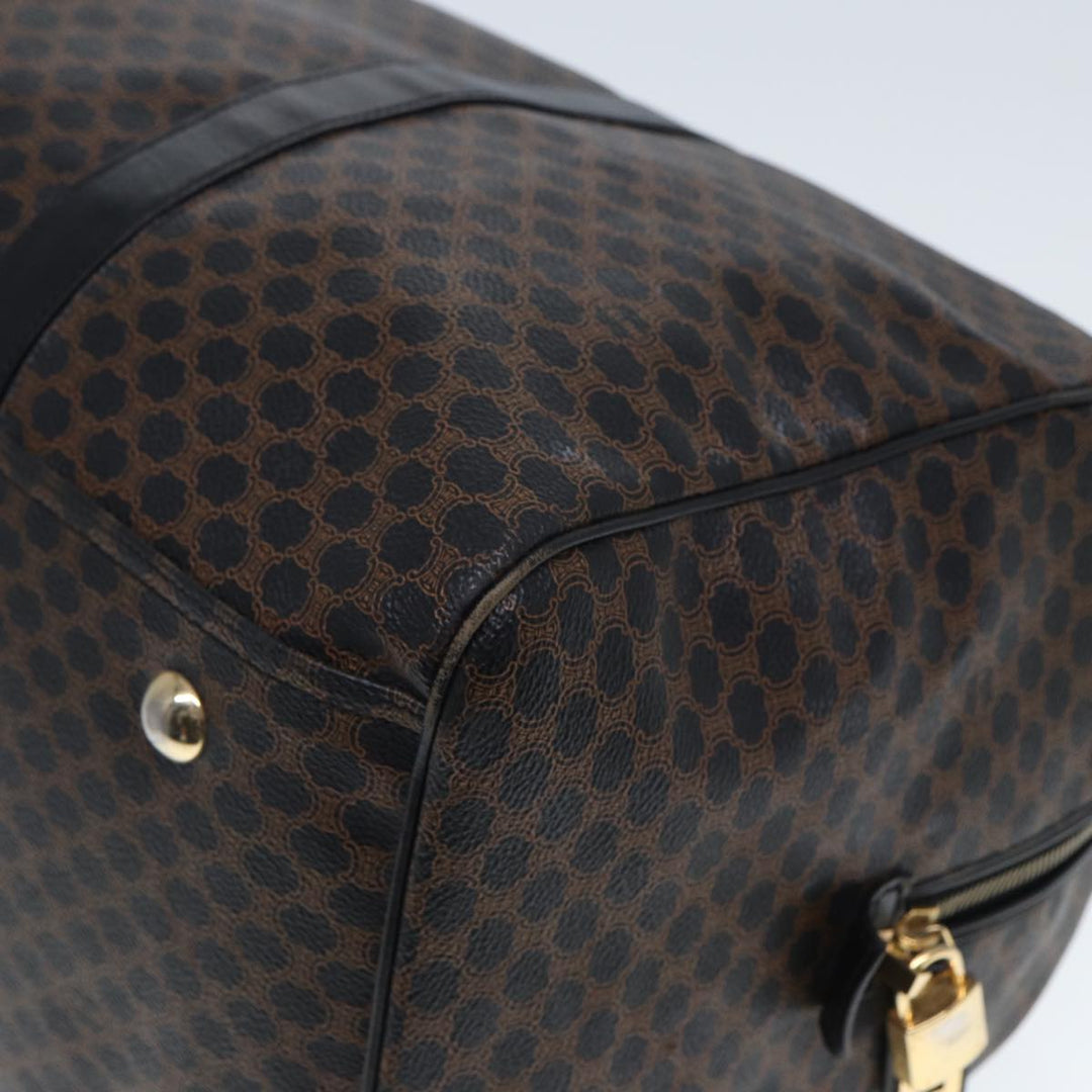 Celine Macadam Canvas Boston Bag PVC Leather Black Brown Auth yk13042