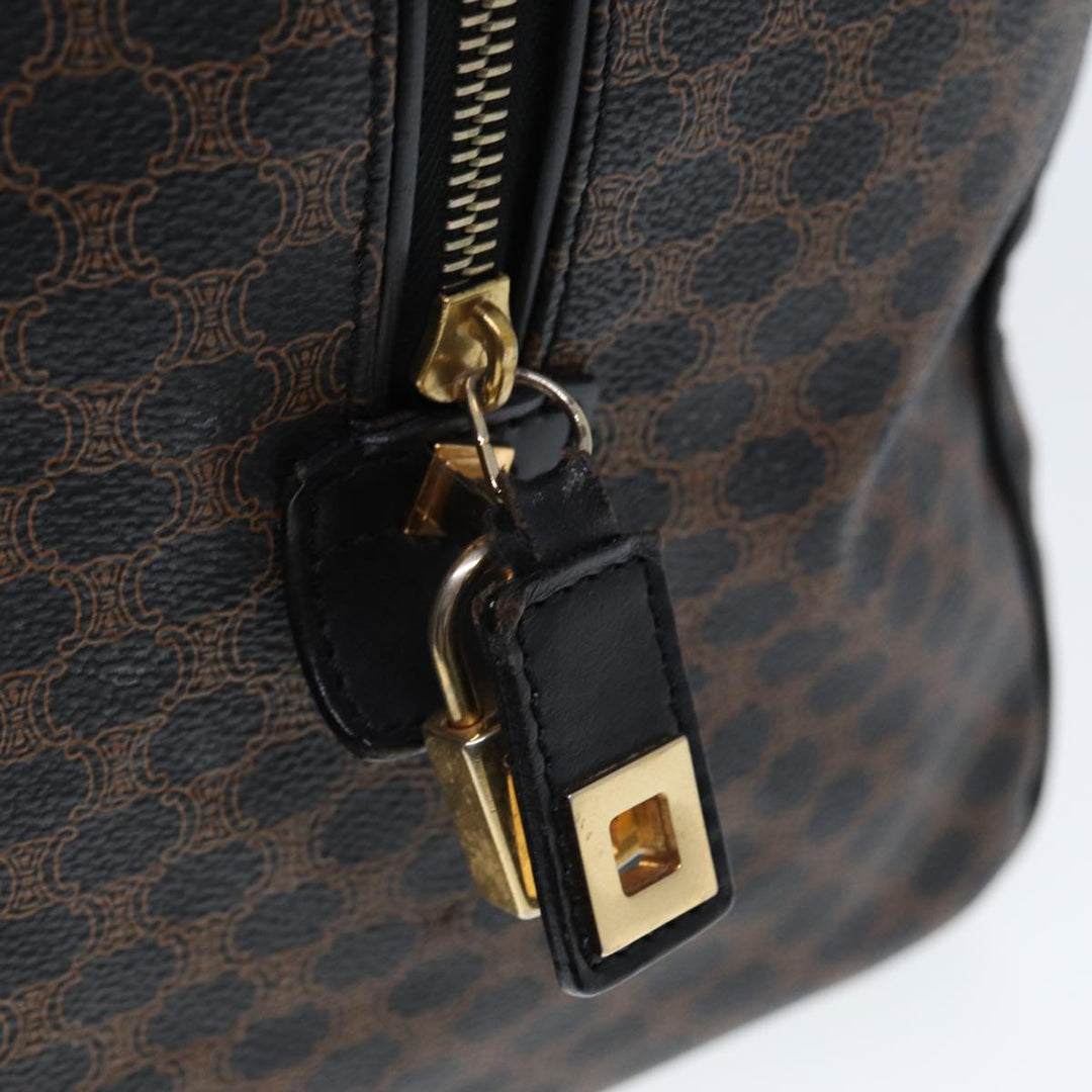 Celine Macadam Canvas Boston Bag PVC Leather Black Brown Auth yk13042