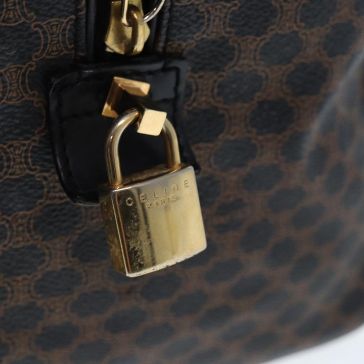 Celine Macadam Canvas Boston Bag PVC Leather Black Brown Auth yk13042