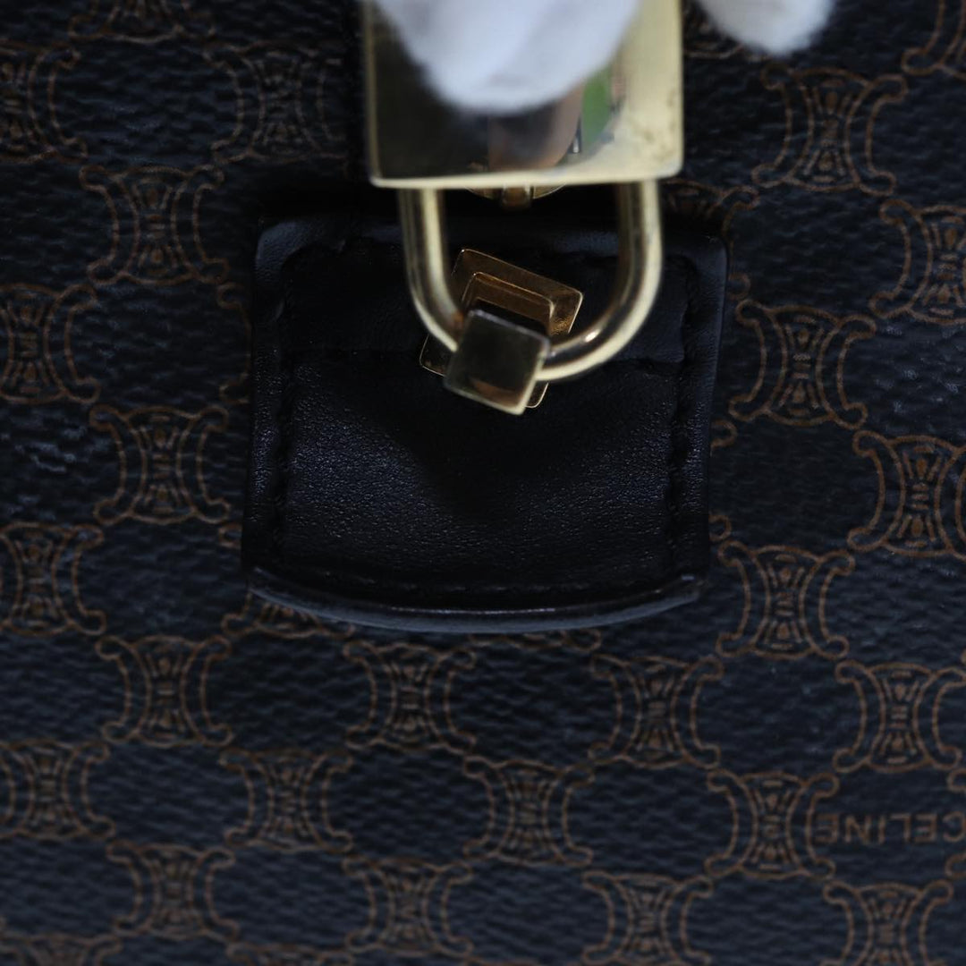 Celine Macadam Canvas Boston Bag PVC Leather Black Brown Auth yk13042