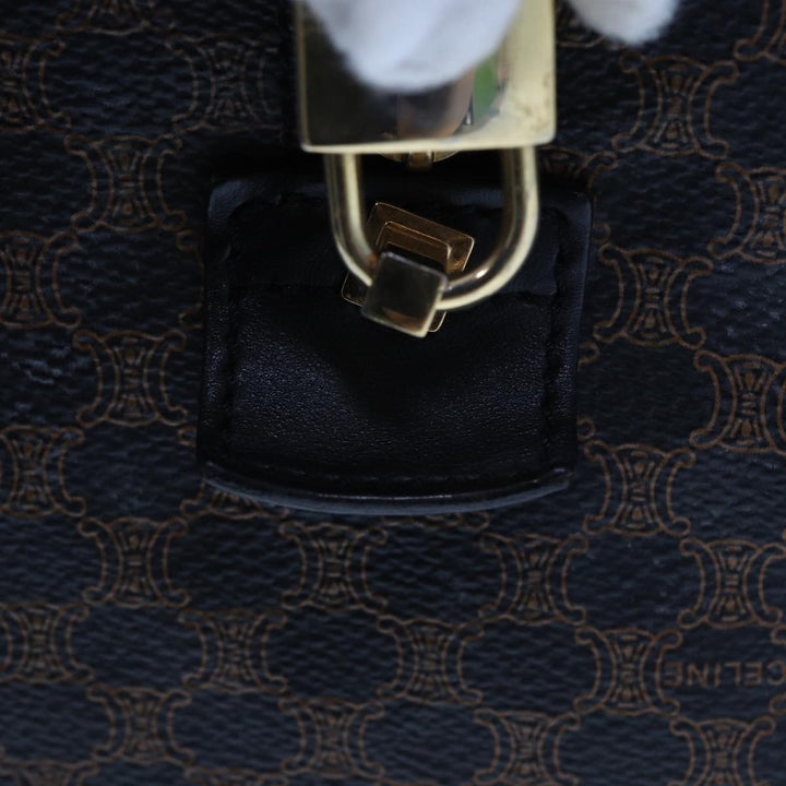 Celine Macadam Canvas Boston Bag PVC Leather Black Brown Auth yk13042