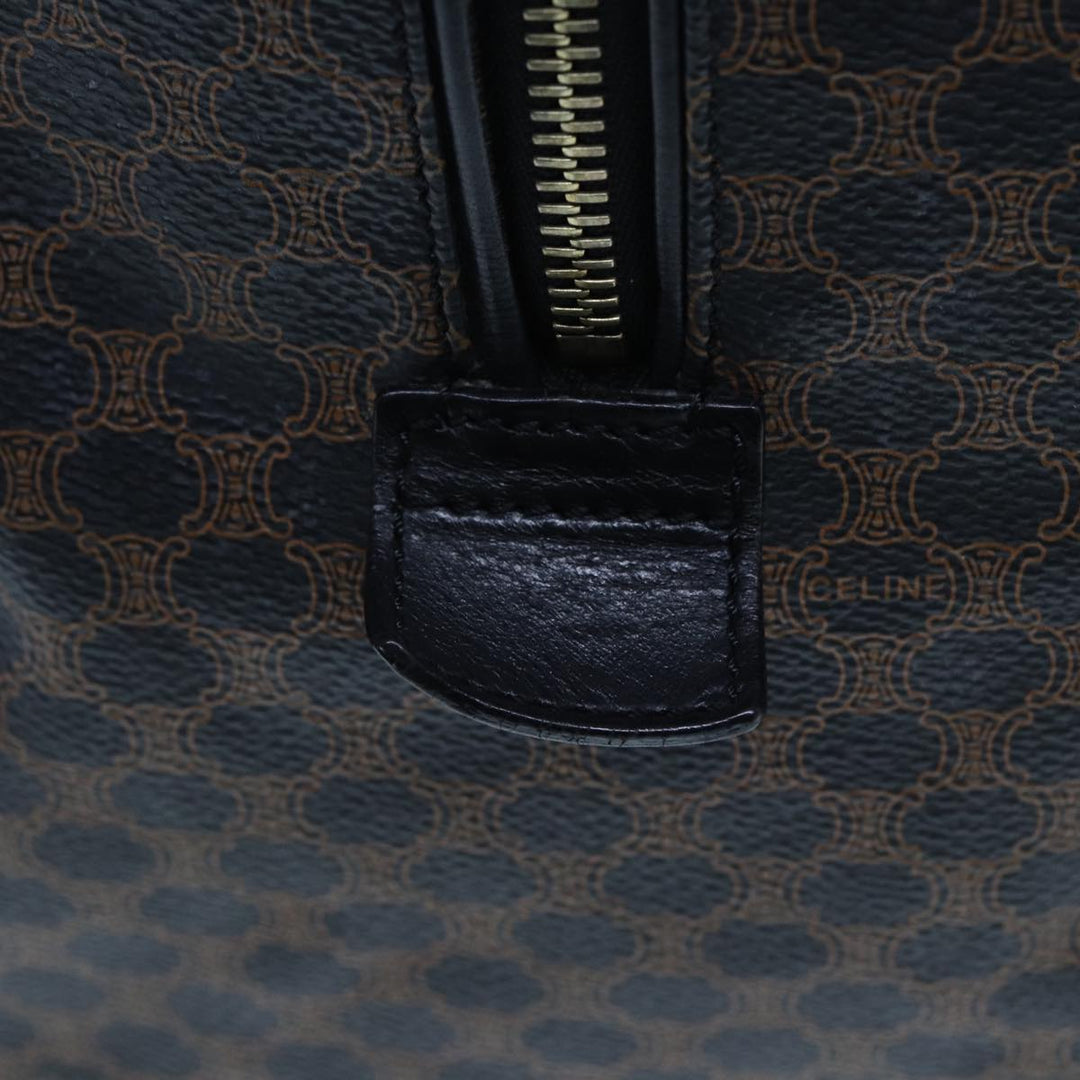 Celine Macadam Canvas Boston Bag PVC Leather Black Brown Auth yk13042