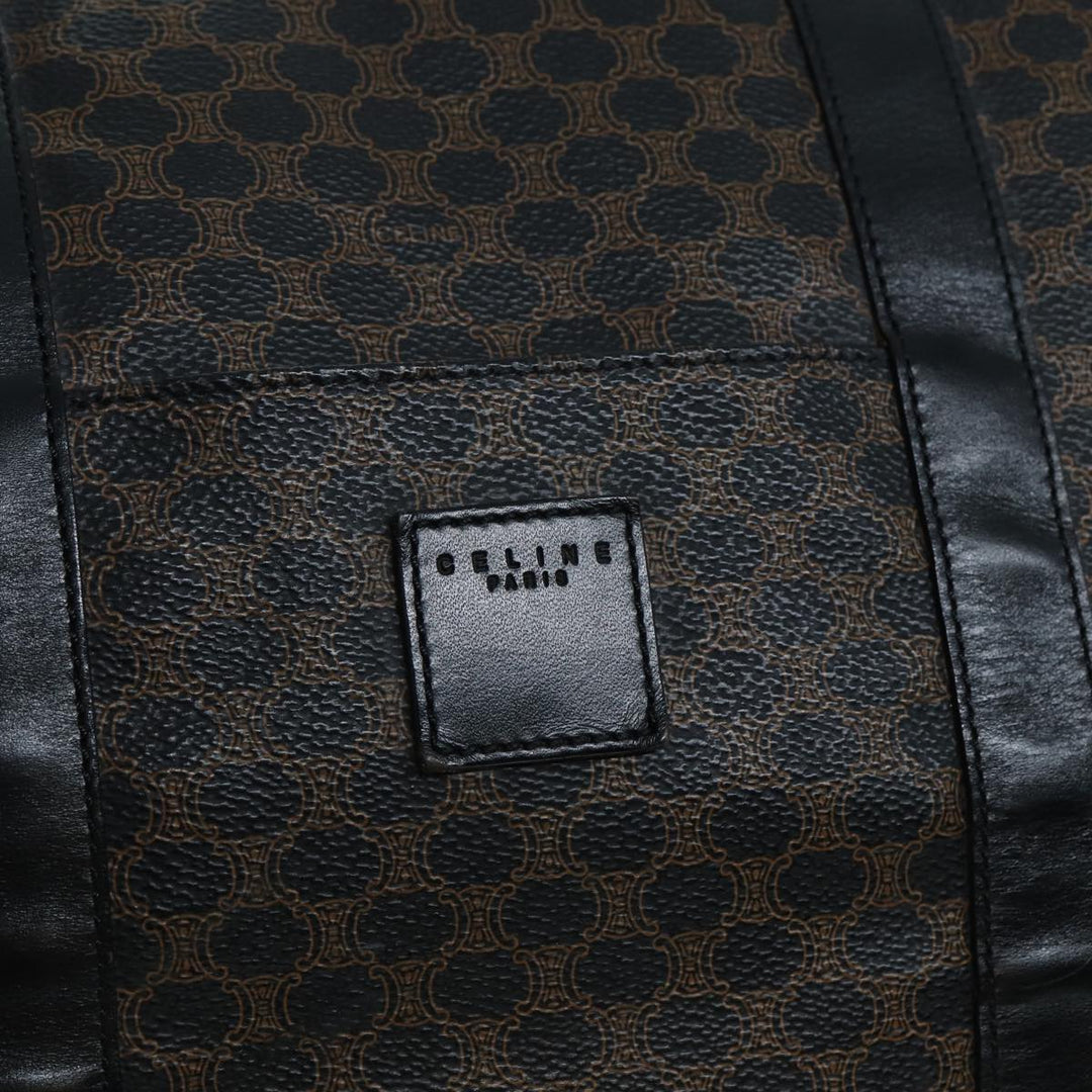 Celine Macadam Canvas Boston Bag PVC Leather Black Brown Auth yk13042