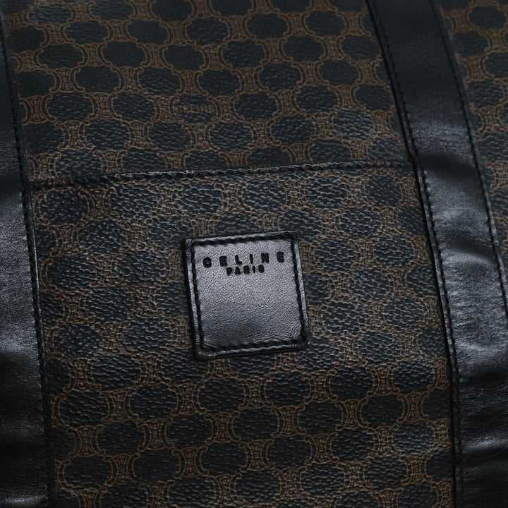 Celine Macadam Canvas Boston Bag PVC Leather Black Brown Auth yk13042