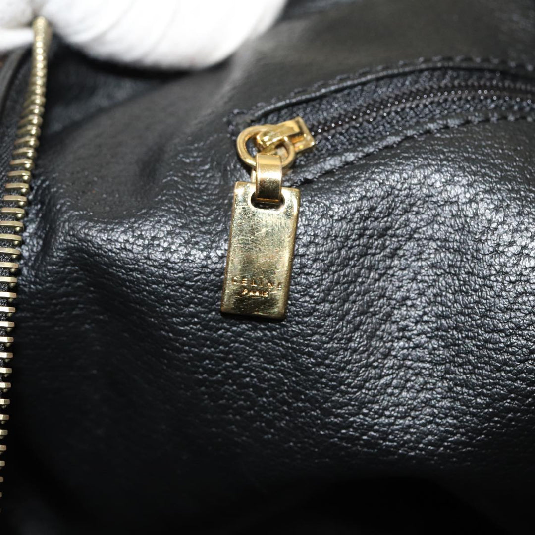 Celine Macadam Canvas Boston Bag PVC Leather Black Brown Auth yk13042
