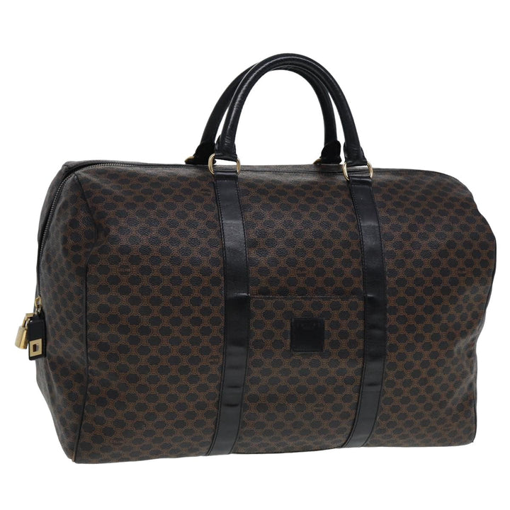 Celine Macadam Canvas Boston Bag PVC Leather Black Brown Auth yk13042
