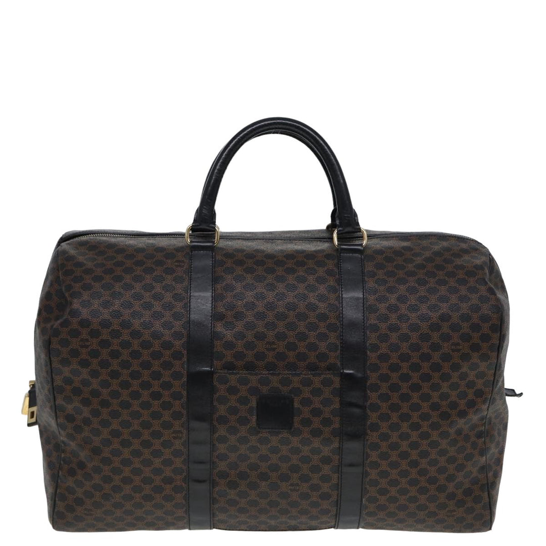 Celine Macadam Canvas Boston Bag PVC Leather Black Brown Auth yk13042