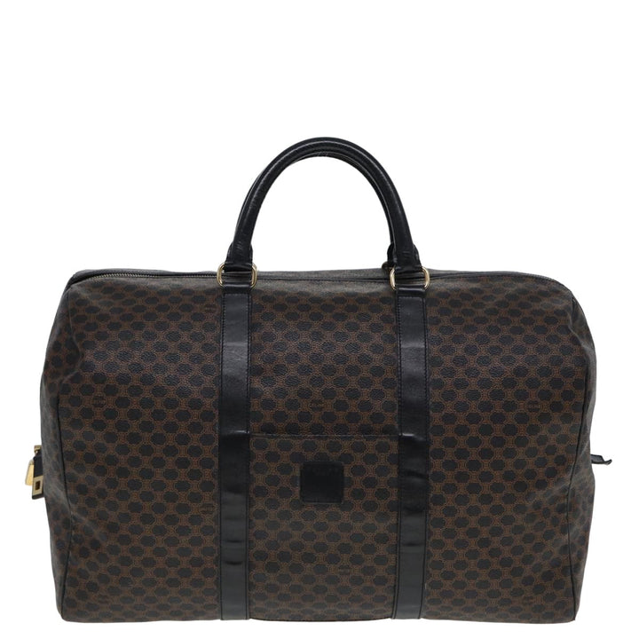 Celine Macadam Canvas Boston Bag PVC Leather Black Brown Auth yk13042