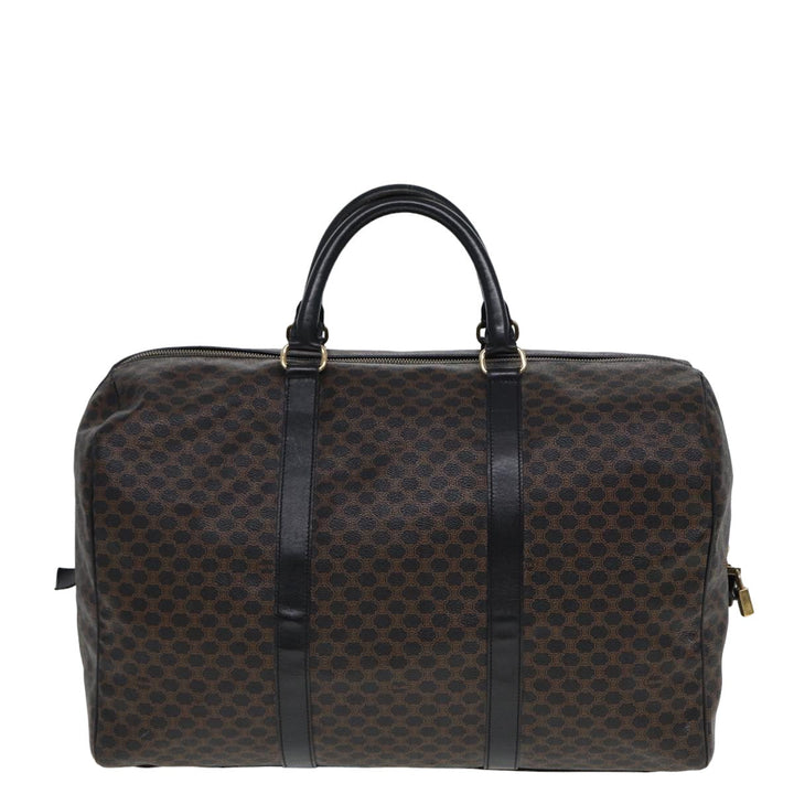 Celine Macadam Canvas Boston Bag PVC Leather Black Brown Auth yk13042