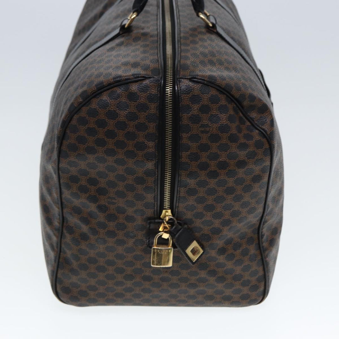 Celine Macadam Canvas Boston Bag PVC Leather Black Brown Auth yk13042