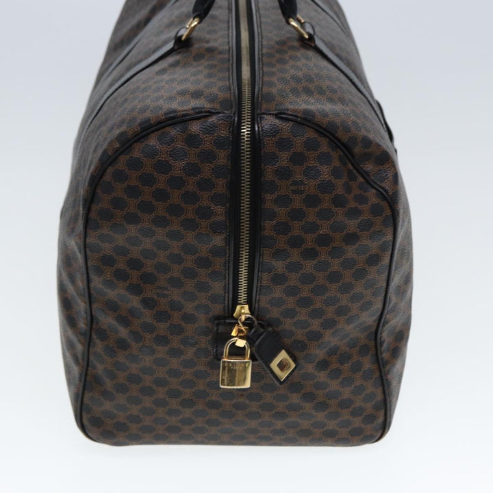 Celine Macadam Canvas Boston Bag PVC Leather Black Brown Auth yk13042