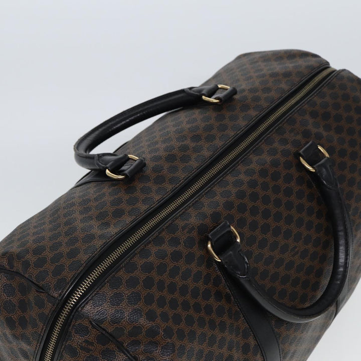 Celine Macadam Canvas Boston Bag PVC Leather Black Brown Auth yk13042