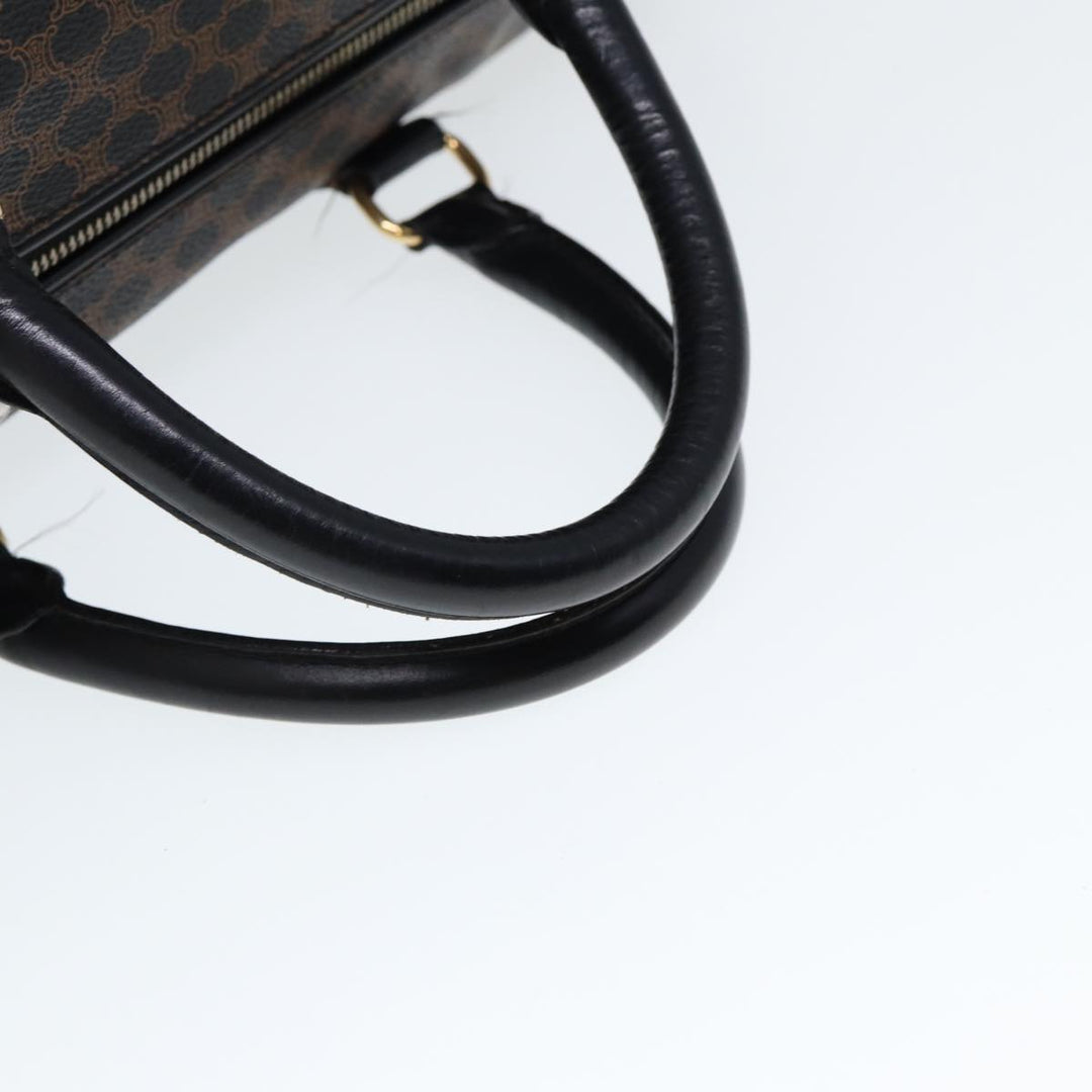 Celine Macadam Canvas Boston Bag PVC Leather Black Brown Auth yk13042