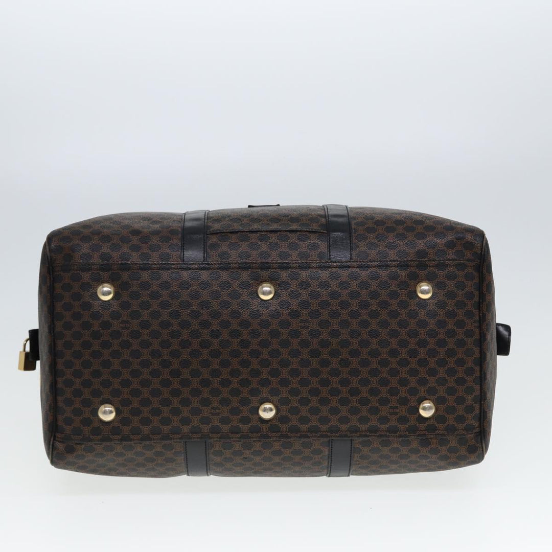 Celine Macadam Canvas Boston Bag PVC Leather Black Brown Auth yk13042