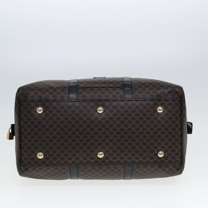 Celine Macadam Canvas Boston Bag PVC Leather Black Brown Auth yk13042
