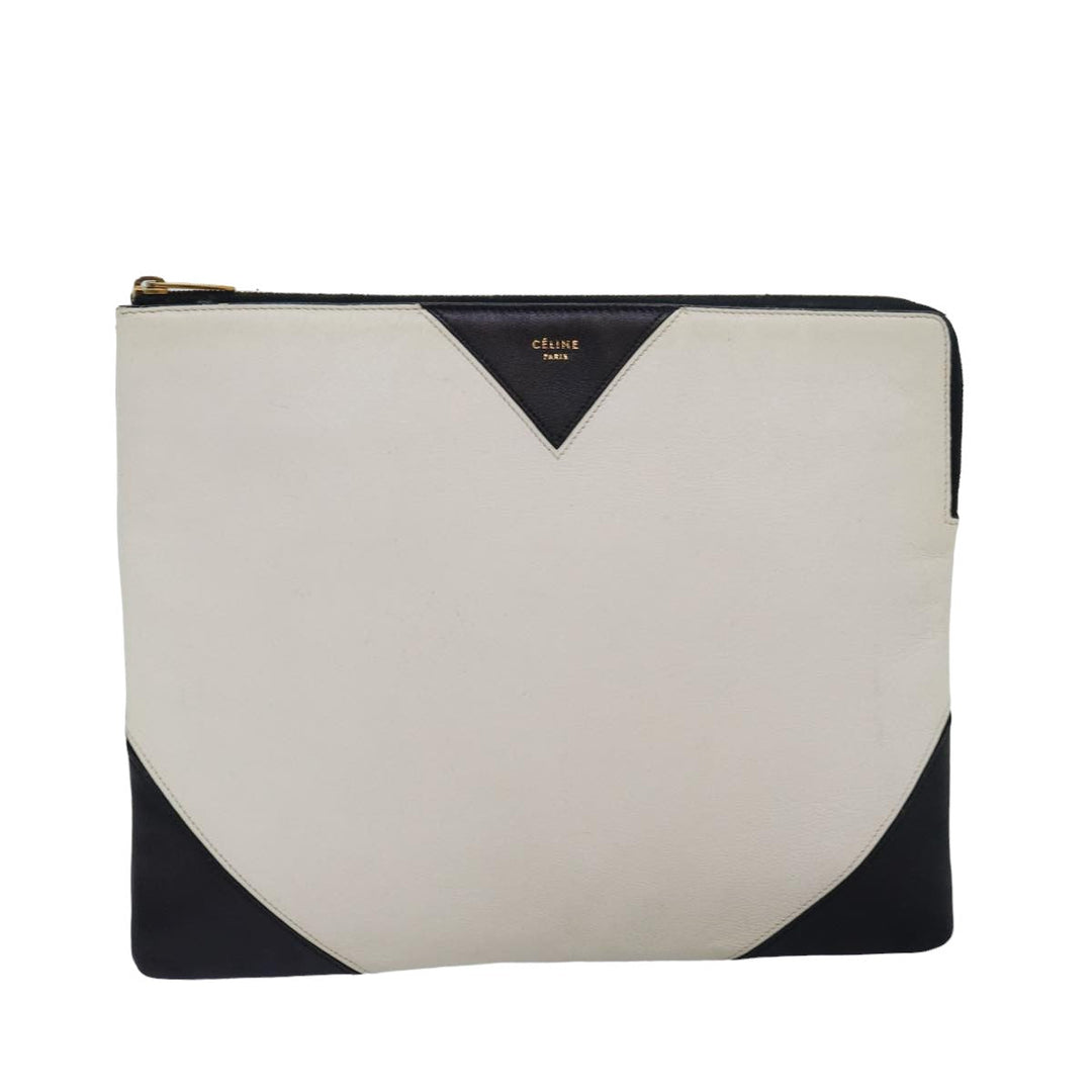 Celine Clutch Bag Leather Black Whe 13087