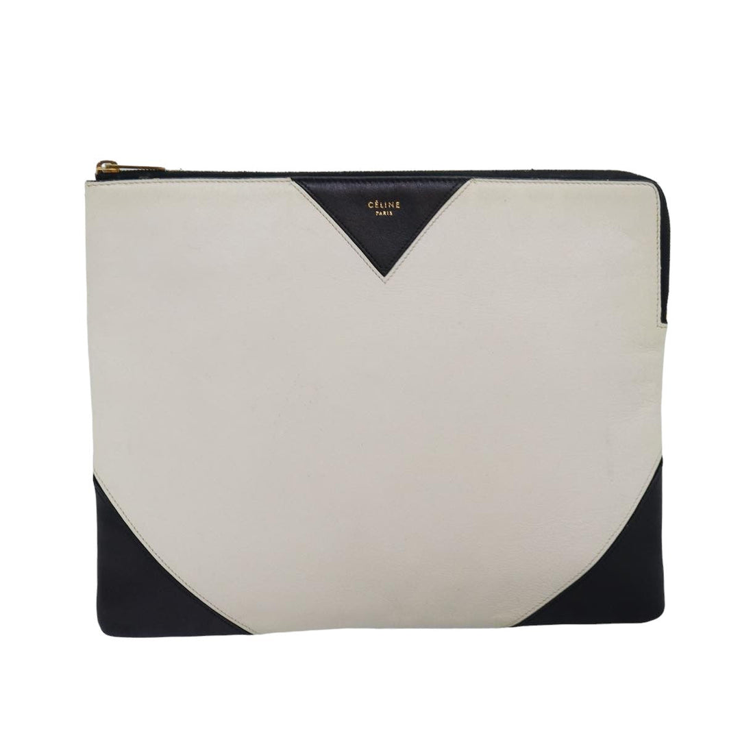 Celine Clutch Bag Leather Black Whe 13087