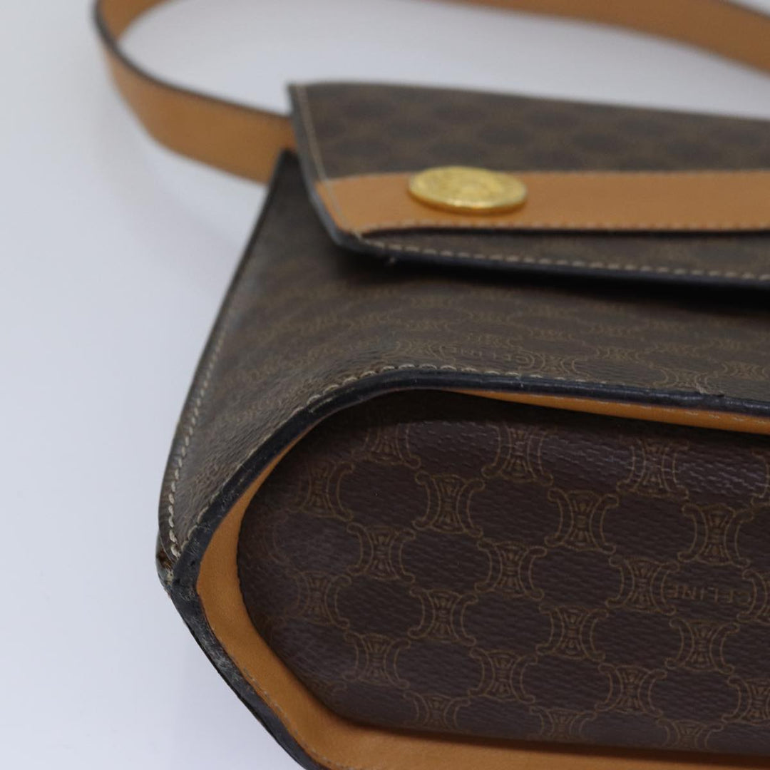 Celine Macadam Canvas Shoulder Bag PVC Leather Brown Auth yk13147