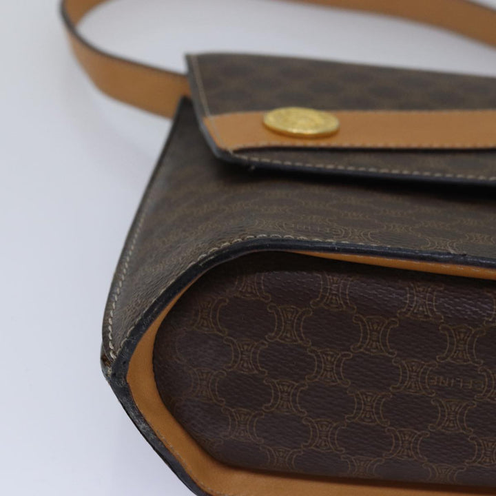 Celine Macadam Canvas Shoulder Bag PVC Leather Brown Auth yk13147
