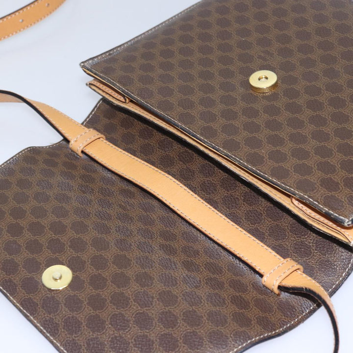 Celine Macadam Canvas Shoulder Bag PVC Leather Brown Auth yk13147