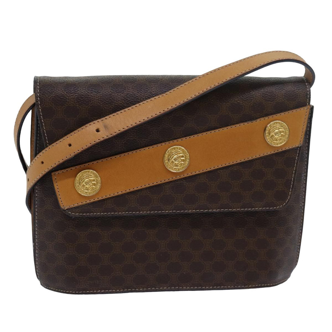 Celine Macadam Canvas Shoulder Bag PVC Leather Brown Auth yk13147