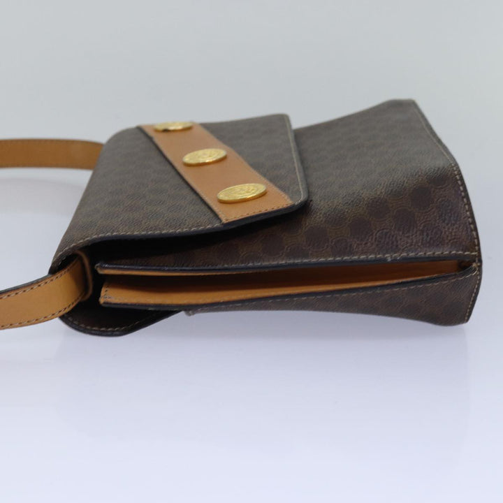 Celine Macadam Canvas Shoulder Bag PVC Leather Brown Auth yk13147
