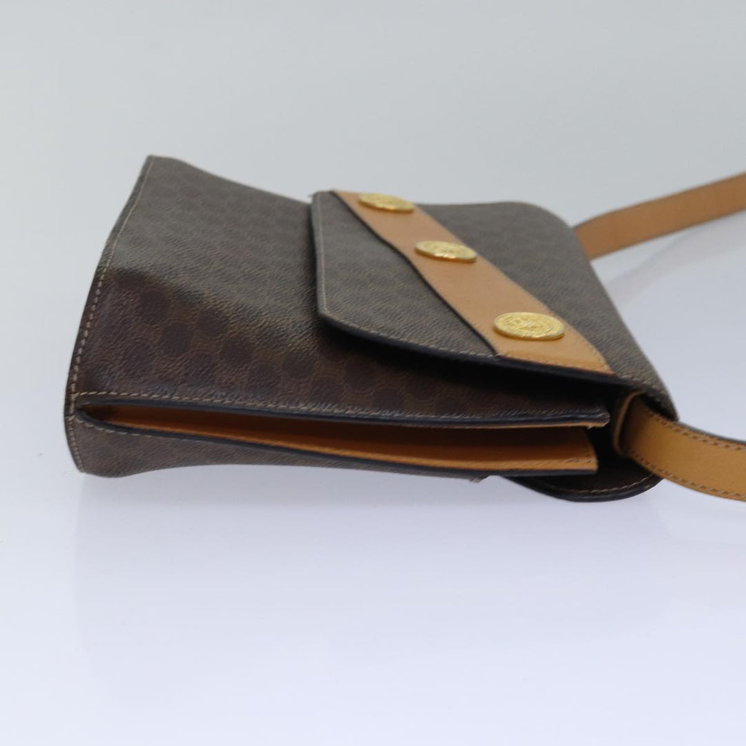 Celine Macadam Canvas Shoulder Bag PVC Leather Brown Auth yk13147