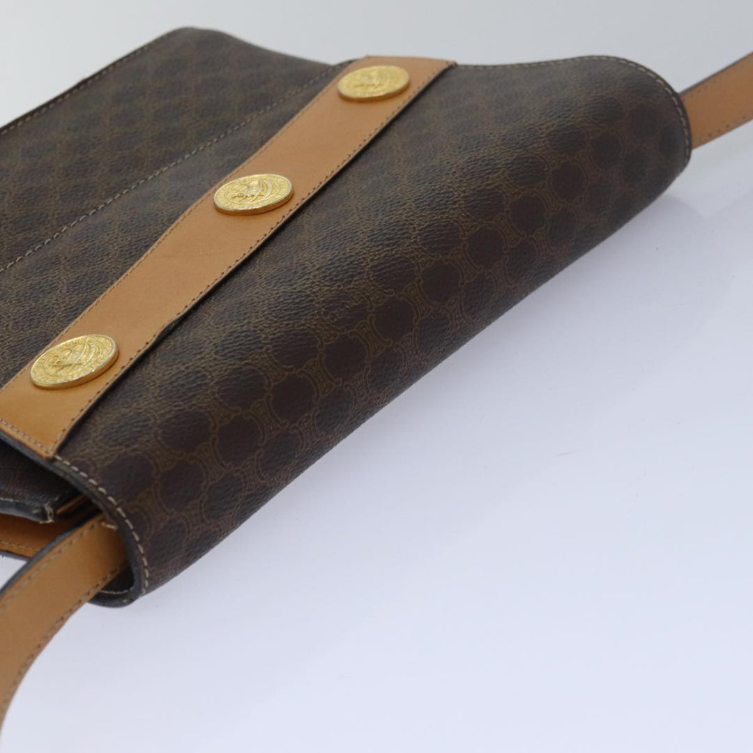 Celine Macadam Canvas Shoulder Bag PVC Leather Brown Auth yk13147