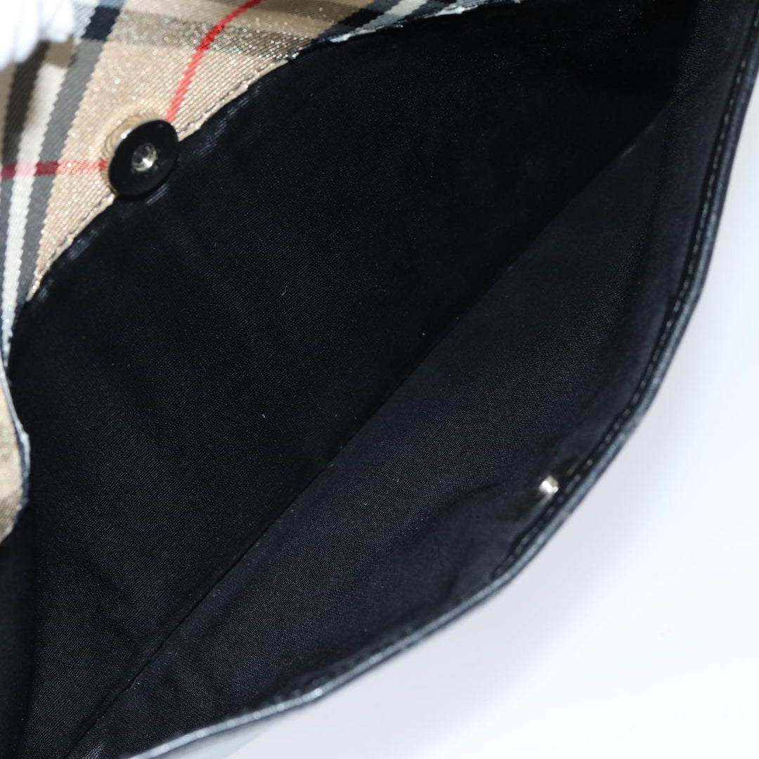 Burberry Nova Check Hand Bag Leather Canvas Black Beige Auth yk13164