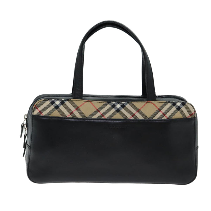 Burberry Nova Check Hand Bag Leather Canvas Black Beige Auth yk13164