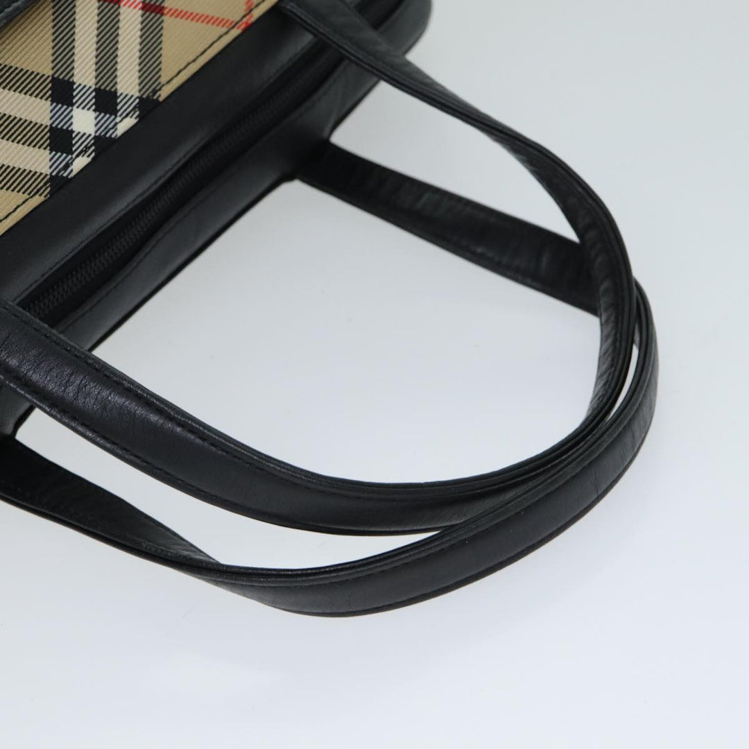 Burberry Nova Check Hand Bag Leather Canvas Black Beige Auth yk13164