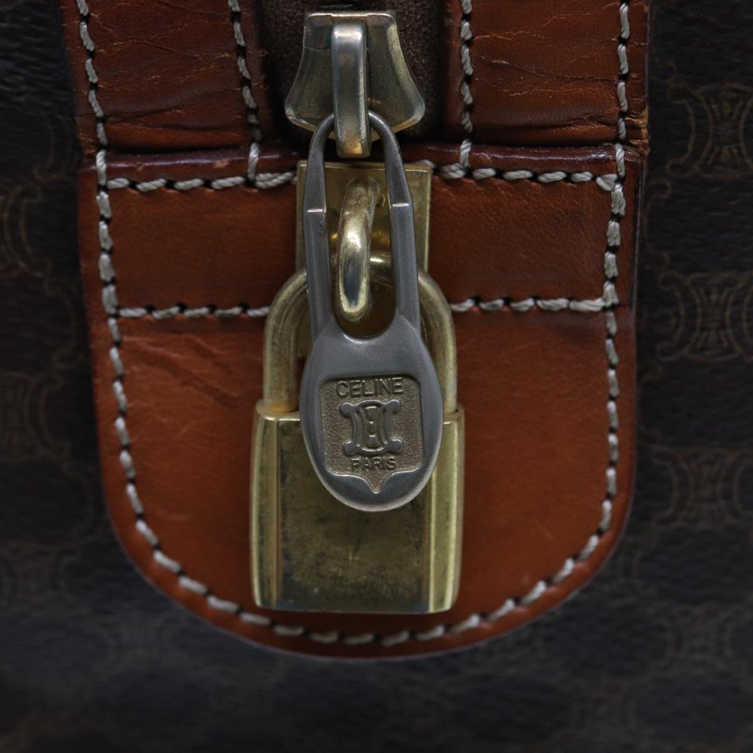 Celine Macadam Canvas Boston Bag PVC Leather Brown 13219