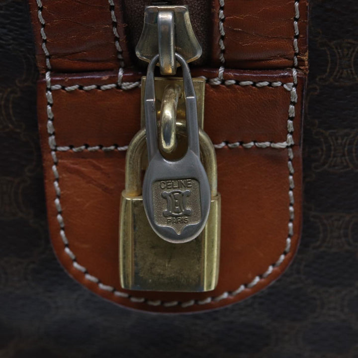 Celine Macadam Canvas Boston Bag PVC Leather Brown 13219