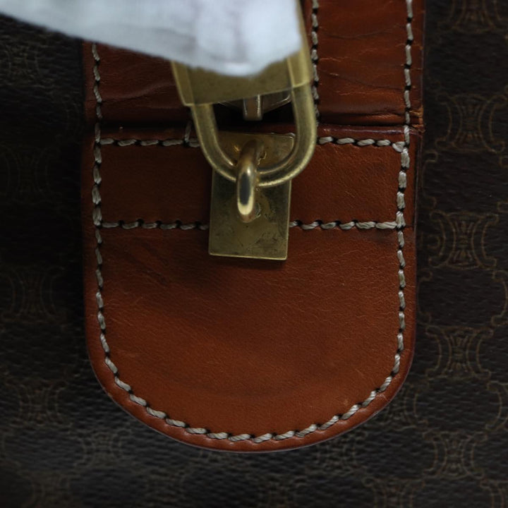 Celine Macadam Canvas Boston Bag PVC Leather Brown 13219