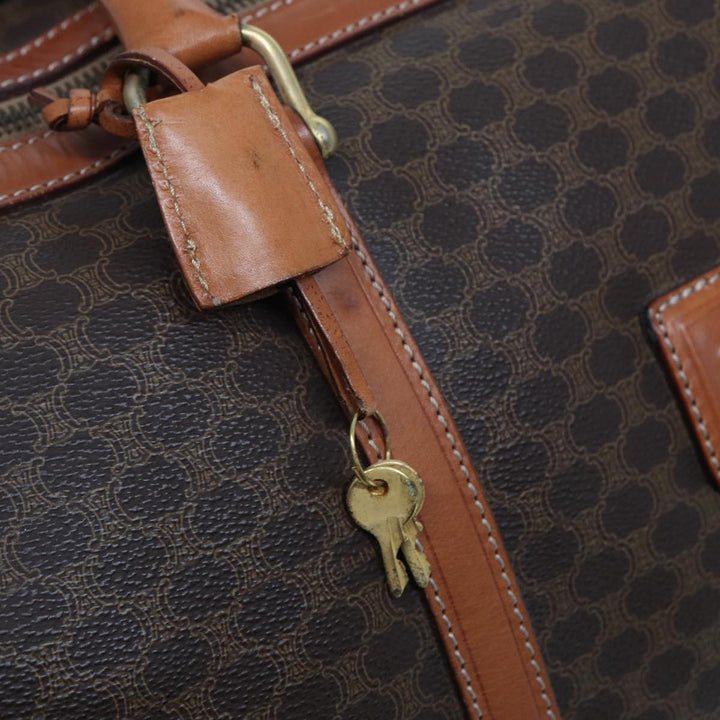 Celine Macadam Canvas Boston Bag PVC Leather Brown 13219