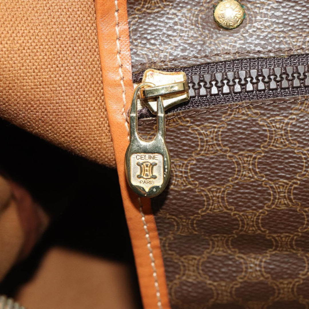 Celine Macadam Canvas Boston Bag PVC Leather Brown 13219