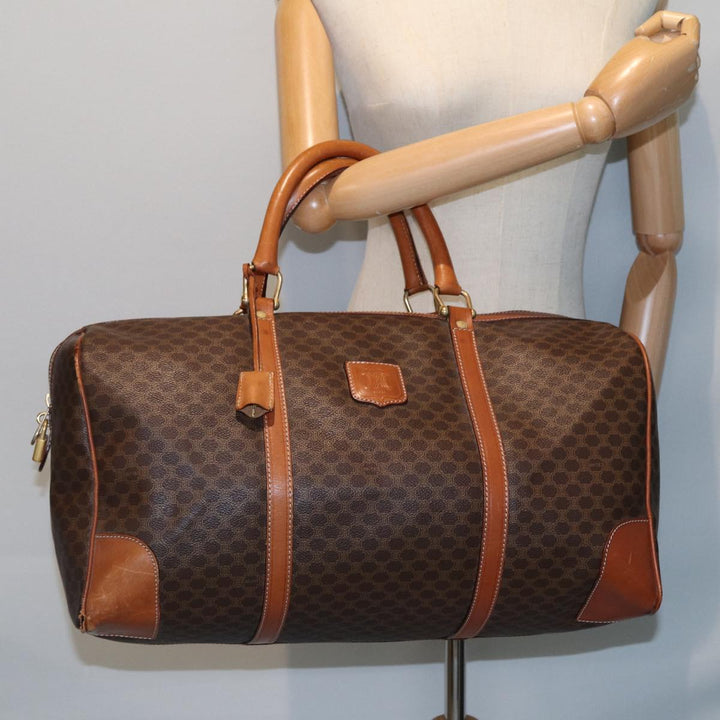 Celine Macadam Canvas Boston Bag PVC Leather Brown 13219