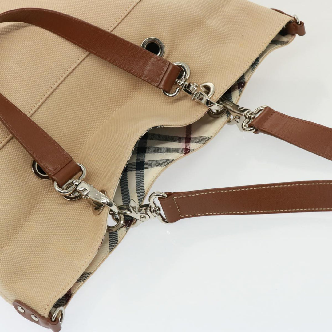 Burberry Nova Check Blue Label Tote Bag Canvas 2way Beige Auth yk13273
