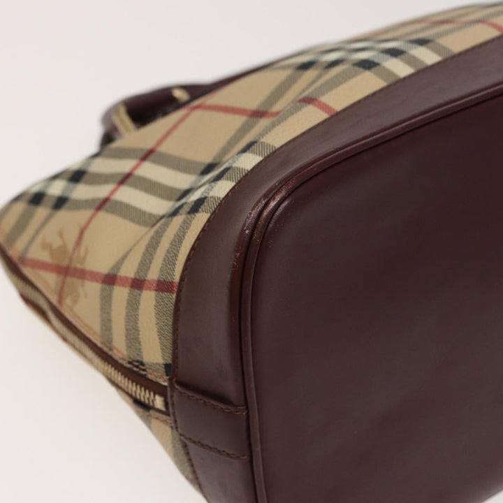 Burberry Nova Check Hand Bag PVC Leather Beige Auth yk13293