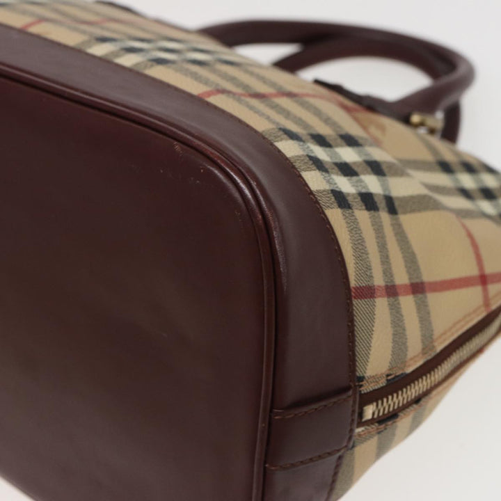 Burberry Nova Check Hand Bag PVC Leather Beige Auth yk13293