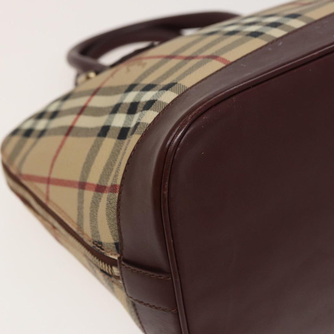 Burberry Nova Check Hand Bag PVC Leather Beige Auth yk13293