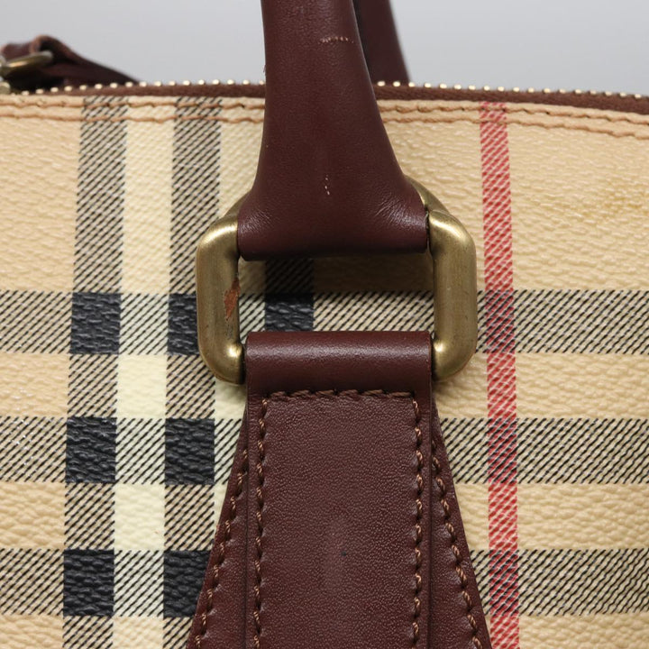 Burberry Nova Check Hand Bag PVC Leather Beige Auth yk13293